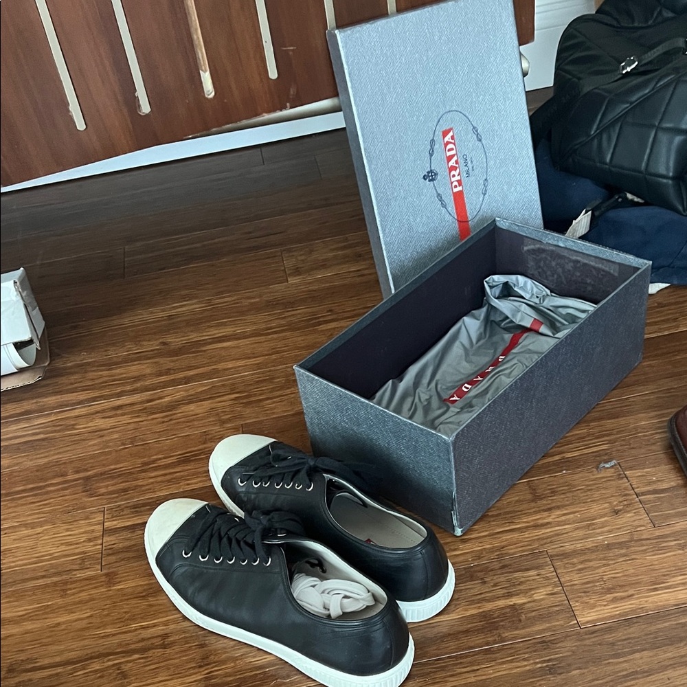 Prada Men's Black and White Sneakers